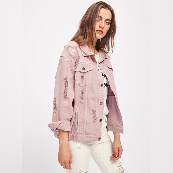 fairlygirly Jackets & Blazers - 💥 SALE Distressed Blush Denim Boyfriend Jacket